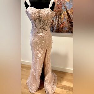 Sherri Hill Lace Embellished Prom Dress in Light Pink